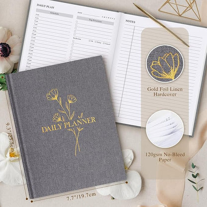 Lanpn Undated Daily Planner Hourly Schedule Notebook, 196 Pages 2 Page per Day To Do List Notebook Notepad Appointment Work Planner, Hardcover Daily Journal Organizer Book For Women 7.7" x 9.3" Grey