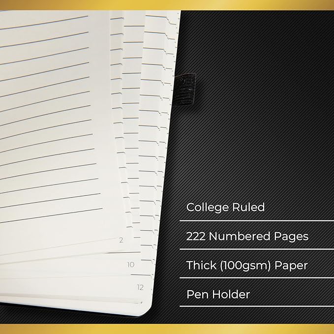 Realizations Journaling Notebooks with Pen Holder - Lined Notebook - 222 Pages Notebook Journal with 100 GSM Paper - Includes Table of Content - Notebooks for Work, School, Home