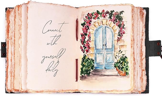 LEATHER VILLAGE Leather Bound Vintage Journal for Women & Men - Book of Shadows - Lock Closure - 200 Pages of Antique Deckle Edges Handmade Paper - Rustic Black Color - 10 X 7 inches