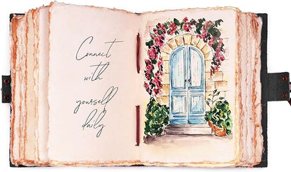 LEATHER VILLAGE Leather Bound Vintage Journal for Women & Men - Book of Shadows - Lock Closure - 200 Pages of Antique Deckle Edges Handmade Paper - Rustic Black Color - 10 X 7 inches