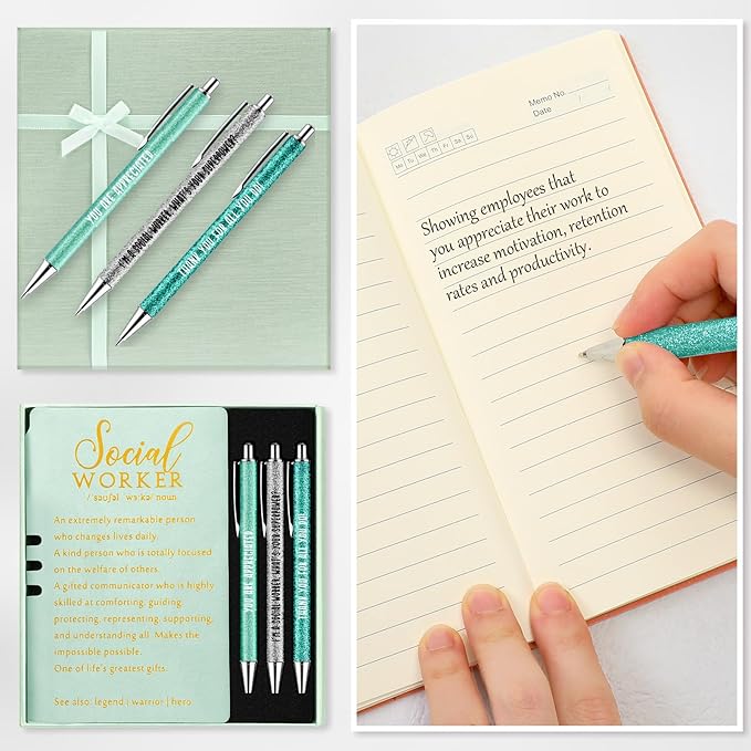 5 Pcs Employee Appreciation Gift Leather Journal Notebook 3 Ballpoint Pens with Box Thank You for Boss Emergency Nurses Medical Assistant Lady Coworker Teacher Social Worker(Green)