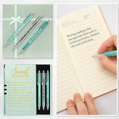 5 Pcs Employee Appreciation Gift Leather Journal Notebook 3 Ballpoint Pens with Box Thank You for Boss Emergency Nurses Medical Assistant Lady Coworker Teacher Social Worker(Green)