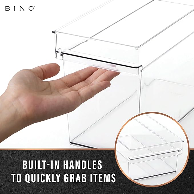 BINO | Plastic Storage Bins, Medium | THE HANDLER COLLECTION | Multipurpose Organizer Bins | Kitchen Pantry Organizers and Storage | Clear Containers for Organizing Home | Freezer Organizer