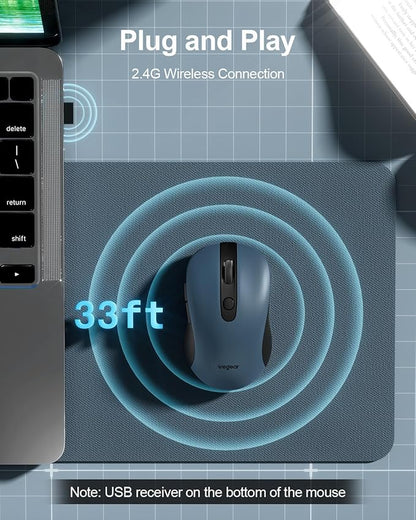 USB Wireless Mouse for Laptop PC Mac, 2.4GHz Cordless Mouse with 6 Buttons, 5-Level Adjustable 4000 DPI, Ergonomic Portable Optical Computer Mice, 24-Month Battery Life-Dark Green