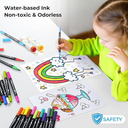 Ohuhu Markers for Adult Coloring Books: 120 Colors Brush Pens Dual Brush Fine Tip Drawing Pens Water-Based Coloring Markers for Calligraphy Bullet Journal with Carrying Case - Maui - Black