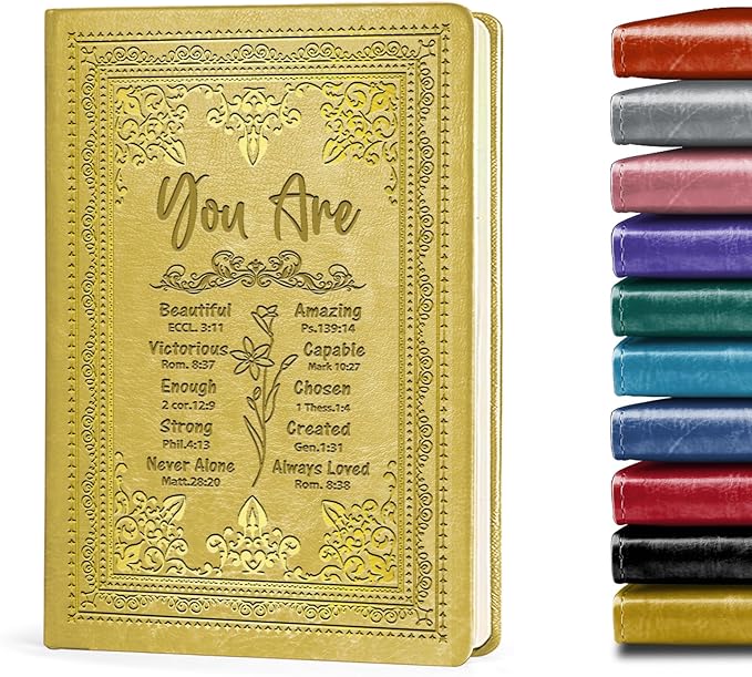 Yellow A5 Lined Leather Journal Notebook,Inspirational Christian Gifts Hardcover Executive Notebooks for Men Women,200 Pages 100 Gsm Thick Ruled Paper Daily Diary for School,Family ,Friends,Work (You Beautiful Yellow)