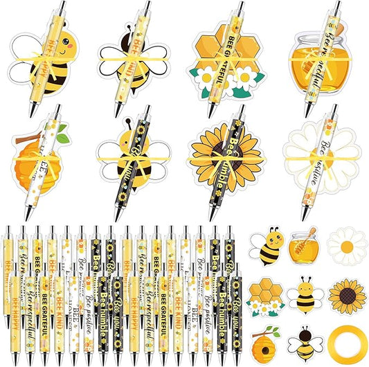 24 Set Bee Gifts Bee Pens with Sunflower Notepads Mini Sticky Notes Ballpoint Pen Bulk Honey Memo Pads Employee Appreciation Thank You Gifts for Coworkers Teacher Team School Office Christmas Gifts