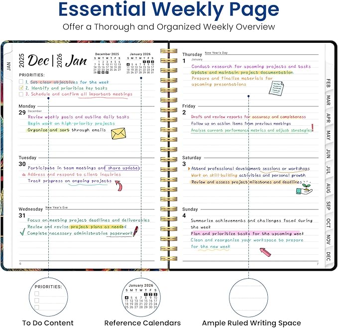 2026 Planner, Weekly and Monthly Planner for Women, Jan 2026 - Dec 2026 Pretty 2026 Calendar Planner with Monthly Tabs, Inner Pocket, Spiral Binding, Perfect for Office Home School - 6.3" x 8.5", Neon Tropics