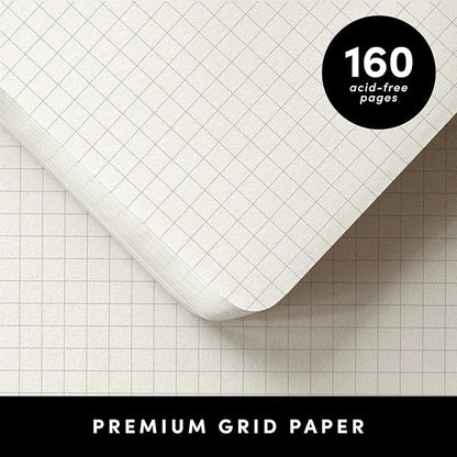 PAPERAGE Graph Paper Journal Notebook, (Black), 160 Pages, Medium 5.6 in x 8 in - 100 GSM Thick Paper – Hardcover Grid Notebook for Work or School