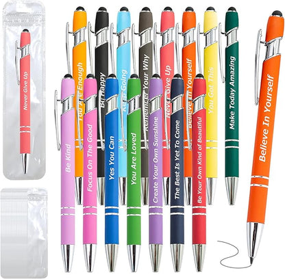 100 Piece Inspirational Pens Kit with Stylus Tip & Sayings – 50 Motivational Pen + 50 Individual Bags – Uplifting Quote & Positive Ideas – For Teachers, Office, School, Meetings, Team Events