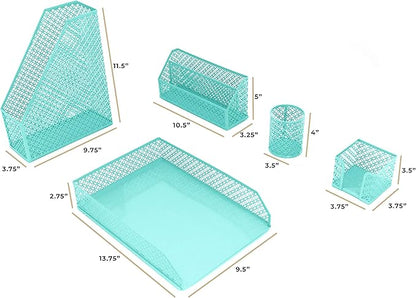 BLU MONACO Aqua - Teal 6 Piece Cute Desk Organizer Set - Desk Organizers and Accessories for Women - Cute Office Desk Accessories - Desktop Organization