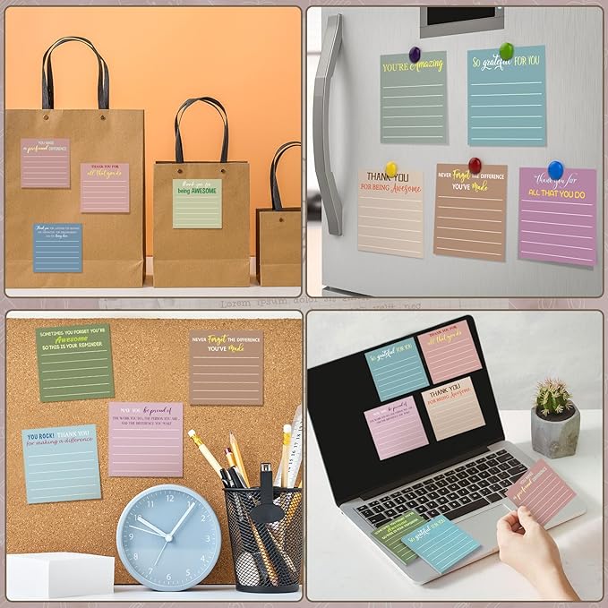 Yinder 12 Pcs Employee Appreciation Sticky Notes Xmas Gift Bulk Motivation Note Pads Mini Inspirational Note Gift for Teacher Nurse Staff Coworker Office Supply 3 x 3'' (Appreciation,Morandi Color)