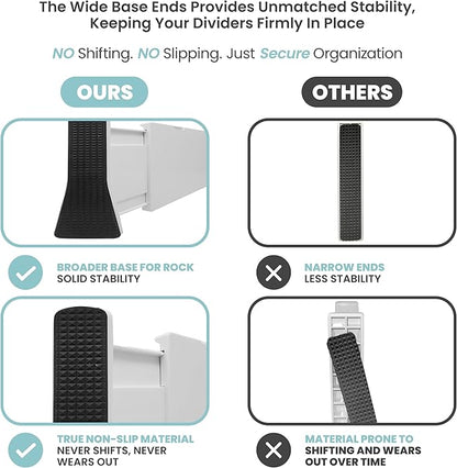 RAPTUROUS Adjustable Drawer Dividers, 8" Tall, Expandable 13.35-22", 4-Pack, Non-Slip for Deep Drawers in Kitchen, Bedroom, and Closet (White)