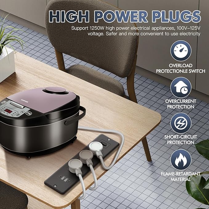 7 in 1 Recessed Power Strip Flat Plug Desk Outlet,3AC Outlets & 4 USB Ports,10FT Bold Extension Cord, Conference Recessed Fuse Surge Protected Power Strip for Home Office (Black-1)