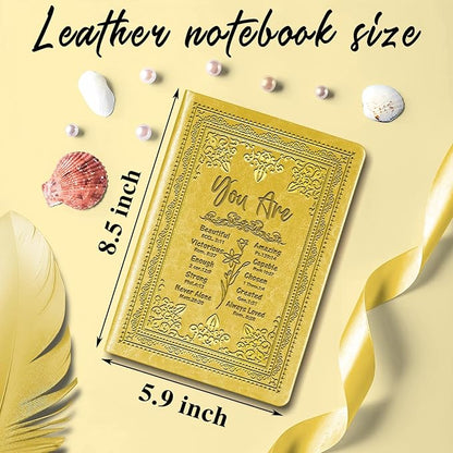 Yellow A5 Lined Leather Journal Notebook,Inspirational Christian Gifts Hardcover Executive Notebooks for Men Women,200 Pages 100 Gsm Thick Ruled Paper Daily Diary for School,Family ,Friends,Work (You Beautiful Yellow)