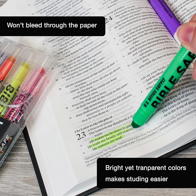 U.S. Office Supply Gel Highlighters, 6 Pack, Neon Fluorescent Colors - Bible Safe, No Bleed, Fade or Smear