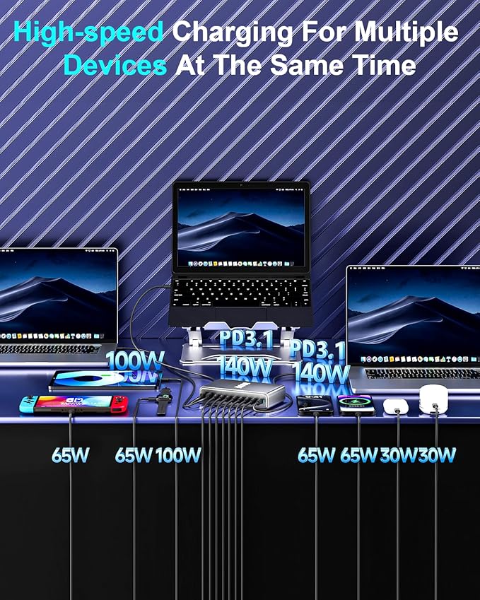 800W USB C Fast Charger Block, 10 Port USB Charging Station, GaN Ⅲ Pro Dual 140W PD PPS Port for Multiple Devices,Laptop Wall Charger Compatible with DELL, HP, MacBook Pro,iPhone 16,Galaxy S24