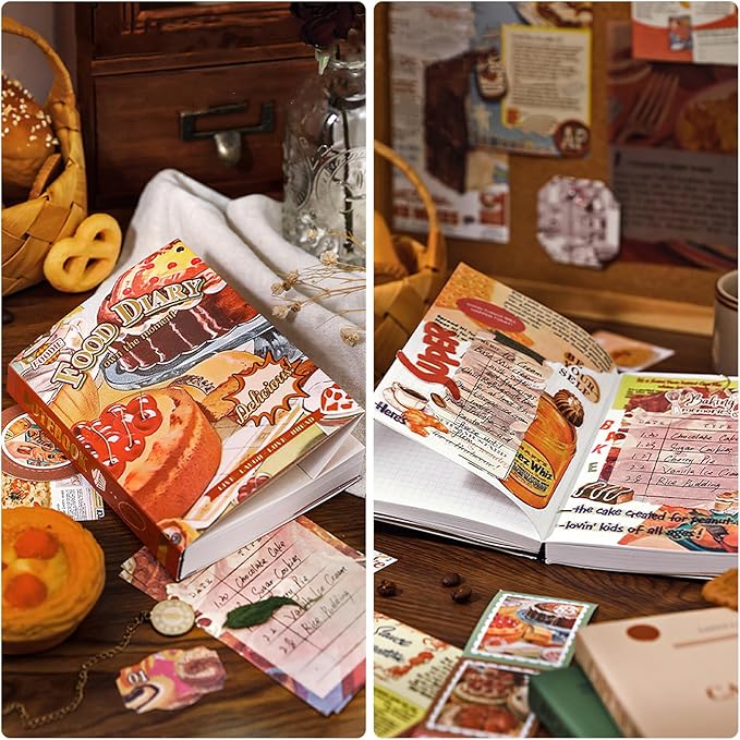 Scrapbooking Supplies Kit: Vintage Aesthetic Scrapbook Kit, Junk Journal Supplies with Scrapbook Stickers Paper, Journaling Supplies, Birthday Craft Gift for Adult Teen Girls Kid, Food Diary