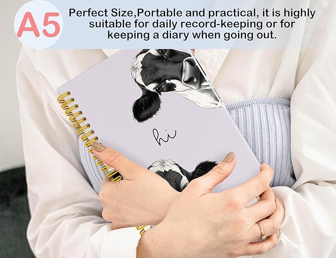 Cow Notebook Journal,Purple Cute Animal Notebook Journal for School Women Teen Girls Kids,Gifts for Cow Lovers,Hardcover Spiral Notebooks for Work Notes Journaling,5.5x8.3 Inch