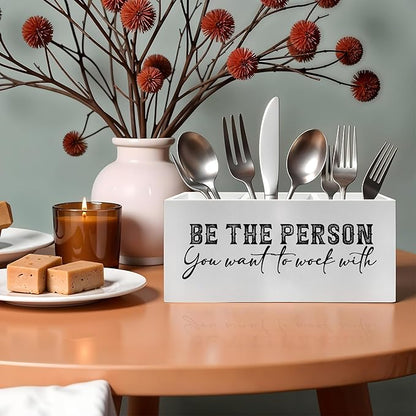 Be the Person You Want to Work with Pencil Pen Holder for Desk, Motivational Wooden Pencil Holder Organizer for Home Office Desk Accessories, Encouragement Gifts for Women Men