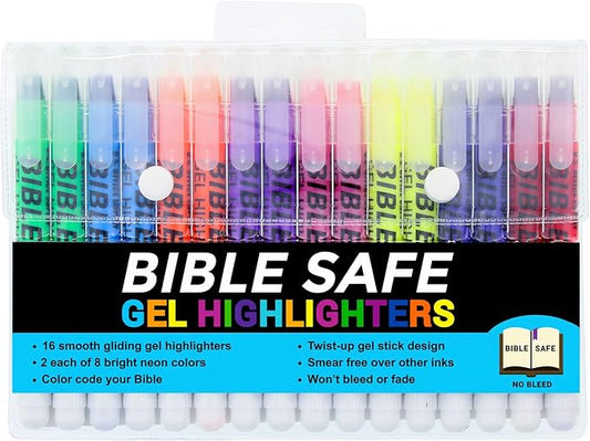 U.S. Office Supply Bible Safe Highlighter Set of 16, 2 Sets of 8 Bright Flouresent Colors, Dry Bible Highlighters No Bleed, Fade or Smear, Safe Gel Markers, Accessories, Study Guide