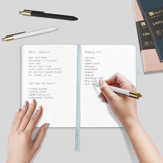 &And Per Se Lined Journal and Pen Set, A5 Leather Journal Stationery Set, 160 Pages 100GSM Thick Paper, Notebook Gift Set (Cyan-Set1)