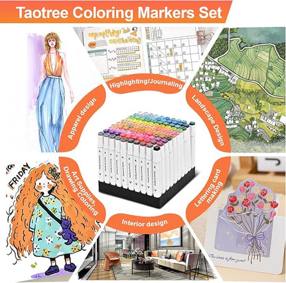 Taotree Alcohol Markers 262 Colors with Case & Holders, Dual Tips Art Coloring Markers Pens, Chisel & Fine Sketch Pens Art Supplies for Artist Kids Adult Coloring Books Drawing, Painting, Sketching