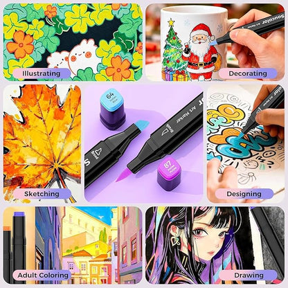 Soucolor Alcohol Markers Set, 100 Colors Dual Tip Brush Art Alcohol Markers, School Office Teacher Supplies for Kids and Adults Coloring Drawing Sketching Book Painting Card Making Illustration