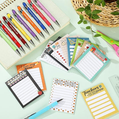 Geyee 24 Pcs Teacher Sticky Notes with Funny Pens Fun Notepads for Adults Coworkers Nurse 3 x 4 Inch to Do List Notepads with Sayings Pen for Lab Week Gifts Teacher Office Supplies