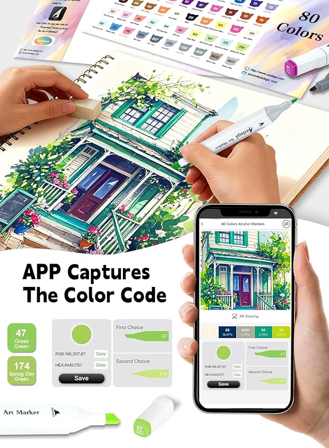 120 Colors Alcohol Markers with Free App, Dual Tip Art Marker with Kickstand Case for Artists Adults and Kids. Alcohol Based Markers for Coloring Painting Sketching and Drawing, Great Gift