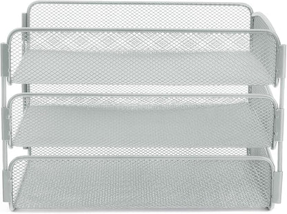 Safco Onyx Desktop Organizer, 3-Tier Paper Tray, Durable Steel Mesh Construction,Silver