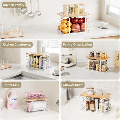 Potato and Onion Storage Bin,Kitchen Organizers Pantry Bin with Bamboo Top for Onion,Potato,Fruits,Vegetable,Produce Storage, White