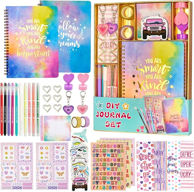 DIY Journal Kit for Girls/Teen/Tween, 2 PC Stationery | Scrapbook | Diary | Journaling Art Crafts Supplies Set, Christmas | Birthday Gift for 8 9 10 11 12 13 14 Year Old Girl Ideas
