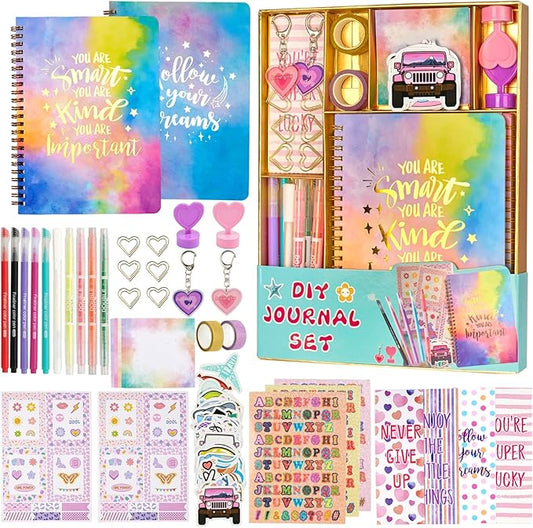 DIY Journal Kit for Girls/Teen/Tween, 2 PC Stationery | Scrapbook | Diary | Journaling Art Crafts Supplies Set, Christmas | Birthday Gift for 8 9 10 11 12 13 14 Year Old Girl Ideas