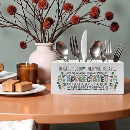 Boho Inspirational Pencil Pen Holder for Desk, Appreciation Gifts for Coworkers, Boss Gifts for Women Men Wooden Pencil Holder Organizer for Home Office Desk Accessories