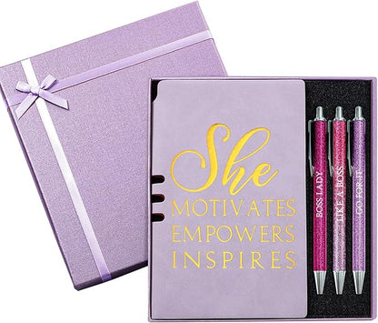 5 Pcs Boss Gifts for Women Set Leather Journal Ballpoint Pens with Box Thank You Employee Appreciation Thanksgiving Christmas Gifts for Female Leader Birthday Bestie Coworker (Purple)
