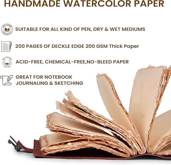 LEATHER VILLAGE Leather Bound Vintage Journal for Women & Men - Book of Shadows - Lock Closure - 200 Pages of Antique Deckle Edges Handmade Paper - Fuchsia Color - 7 x 5 inches