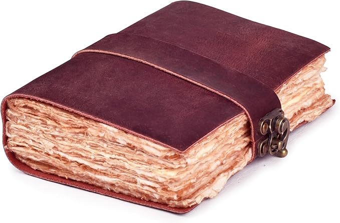 LEATHER VILLAGE Leather Bound Vintage Journal for Women & Men - Book of Shadows - Lock Closure - 200 Pages of Antique Deckle Edges Handmade Paper - Fuchsia Color - 7 x 5 inches