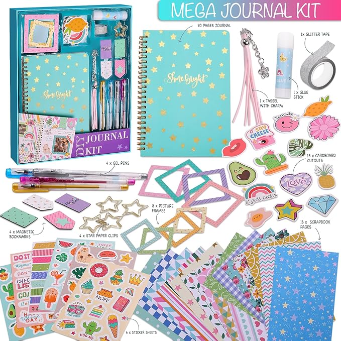 DIY Journal Kit for Girls, Scrapbook & Diary Supplies Set, Birthday Gifts for Teen Girls Craft Sets - Unleash Creativity Journaling Art Crafts Kit - Ideal Gifts for 8 9 10 11 12 13 14 Year Old Girl