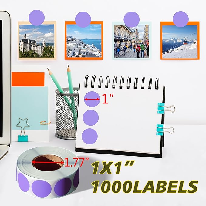 PARLAIM 1 Inch Round Label Permanent Color Code Dot Stickers, 1000 Labels per Roll (Lavender)