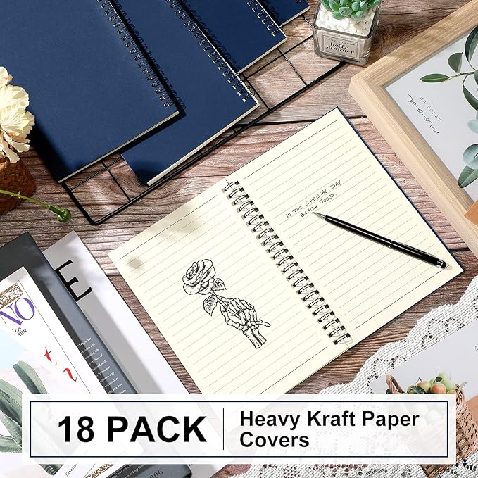 Yahenda Spiral Notebook Bulk A5 Journal Lined 8.3'' x 5.5'' Writing Composition Paper Small Notepad Subject Notebook for Students Office Business Back to School Supplies(Deep Blue,18 Pcs)