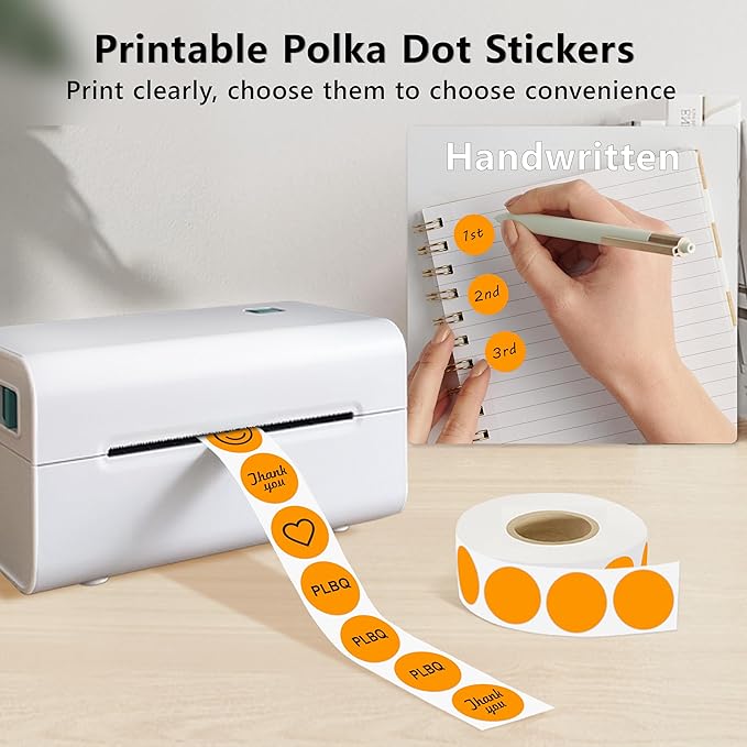 0.75 Inch Dot Stickers, 1000PCS 3/4" Round Thermal Printable Labels for Instant Organization, Color Coding Files, Tab Pages, Calendar Marking & Junk Journals,Orange