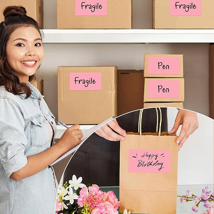 Rectangular Color Coding Moving Labels 3X5 Inch 250 Per Roll, Pink Moving Stickers for Boxes Color Coded, Packing Labels Stickers for Inventory Warehouse