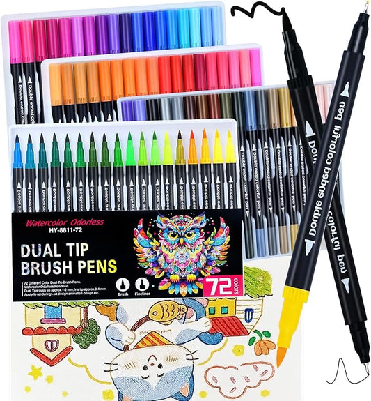 72 Colors Dual Markers Brush Pens,0.4MM Fine Point Art Marker, Double Tip Coloring Brush Pens Paint Marker for Adult Kids Hand Lettering, Drawing,Doodling,Painting