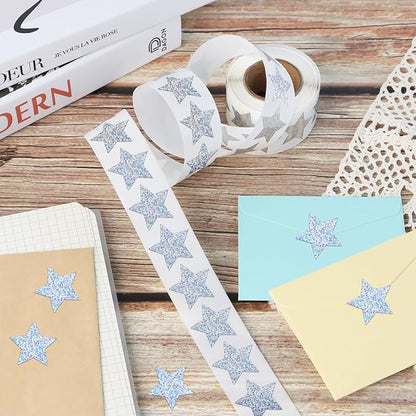 500 PCS Holographic Silver Star Stickers, 1 inch Self Adhesive Metallic Glitter Foil Stickers Sparkly Star Sticker Reward Behavior Chart Labels for Kids Students Teachers Supplies