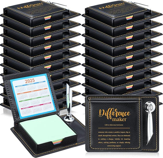 Thenshop 20 Pcs Difference Maker Sticky Note Holder Employee Appreciation Gifts for Christmas Appreciation Notepad and Pen Holder with PU Leather Box Thank You Gifts for Women Men Friend Coworker
