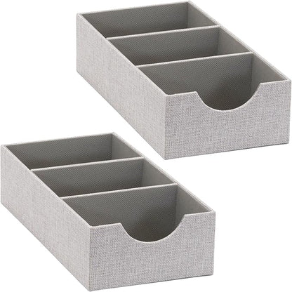 Household Essentials 3 Compartment Organizer Tray 2 Pack, Accessory Organizer, Sturdy Drawer Organizer with Fabric Covering, Gray