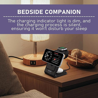3 in 1 Wireless Charging Station: 10000mAh Removable Power Bank Charger Stand for Phone/Watch/Air Pods - Portable Magnetic Battery Pack for Air 17 16 15 14 13 12 Series