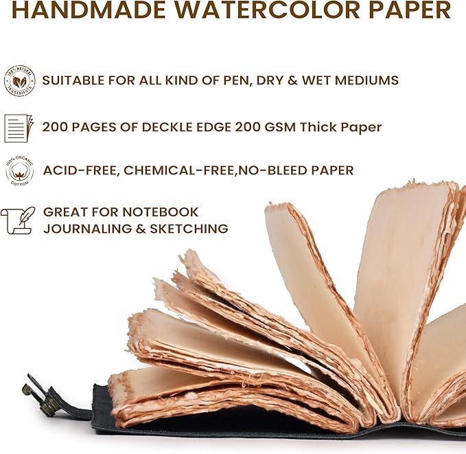 LEATHER VILLAGE Leather Bound Vintage Journal for Women & Men - Book of Shadows - Lock Closure - 200 Pages of Antique Deckle Edges Handmade Paper - Rustic Black Color - 10 X 7 inches