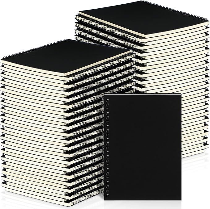 Yahenda Spiral Notebook Bulk A5 Journal Lined 8.3'' x 5.5'' Writing Composition Paper Small Notepad Subject Notebook for Students Office Business Back to School Supplies(Black,54 Pcs)